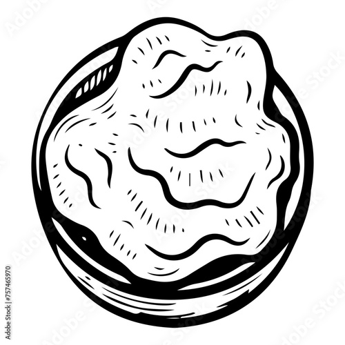 Bowl topping sketch. Sauce sweet salty. Flavoring additive to food. Hand drawn vector illustration.