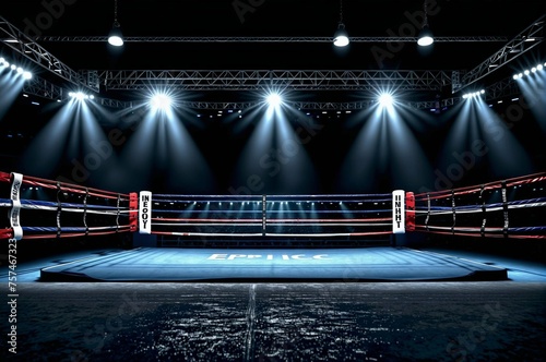 A boxing ring with a crowd of people watching © Евгений Порохин