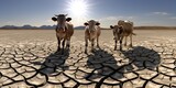As drought grips the land, cows in arid fields prompt considerations of environmental responsibility.