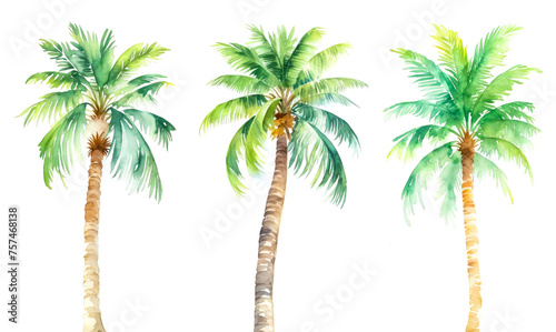 Set of Palm Tree isolated on white background. Palm trees in Watercolor
