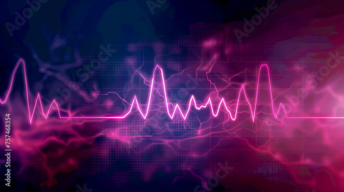 Futuristic Neon Pink ECG Heart Rate with Abstract Background
