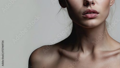 Portrait of a woman with a bare neck and décolleté. photo
