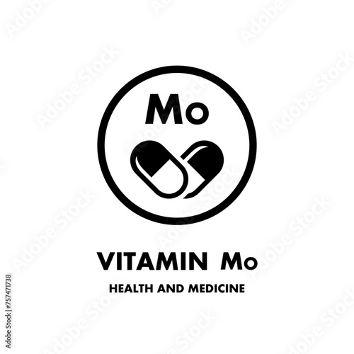 Vitamin Mo vector icon. Vector icon for health. Icon vitamin pill. Mineral Vitamin complex with Chemical formula