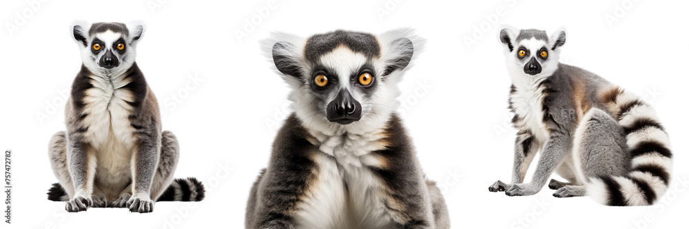 Collection of lemurs isolated on transparent or white background