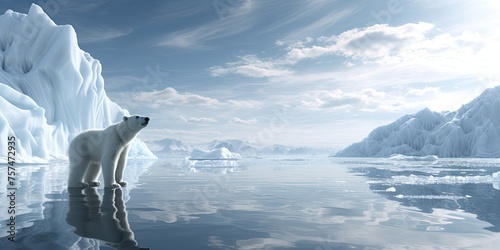 A solitary polar bear stands tall atop an ice floe, embodying the resilience of Arctic wildlife.