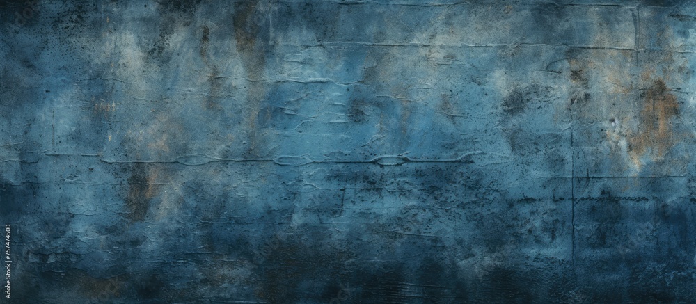 The grey wall has a striking electric blue pattern resembling a sky in darkness, with stains that look like a forest. The wood accents add a unique touch The grey wall has a striking electric blue pattern resembling a sky in darkness, with stains that look like a forest. The wood accents add a unique touch