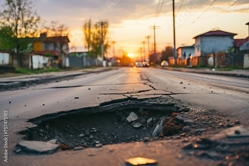 Revamping neglected asphalt road to repair potholes for enhanced safety