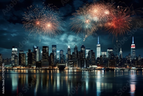 Traditional independence day festivities in the usa with magnificent fireworks display