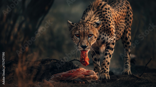 Guepardo comendo carne na natureza - Papel de parede