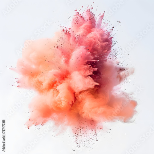 Spectacular peach color powder burst, Pink powder explosion isolated on transparent background, PNG. Trendy color pink powder explode, pink fume burst. Traditional Indian holiday event