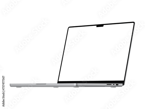 Silver Macbook PNG with transparent screen for inserting images, isolated from background, Silver body. Highly detailed