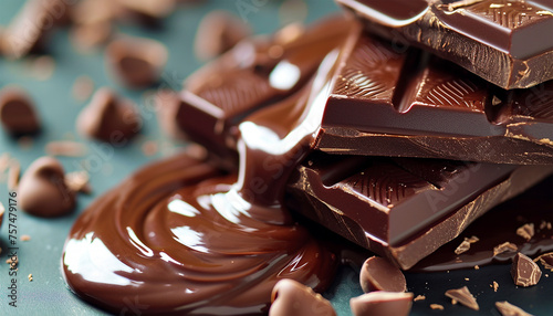 Chocolate texture. Liquid chocolate close-up. Texture dark chocolate. Brown dark milk chocolate background texture