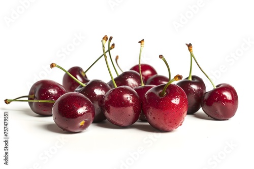 Cluster of ripe cherries isolated on a white background. Summer fruit concept. Design for banner, poster. Healthy food. 