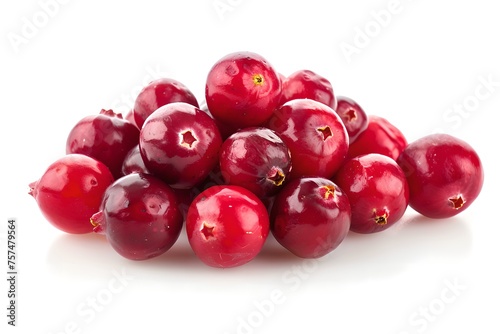 Group of fresh cranberries isolated on a white background. Summer fruit concept. Design for banner, poster. Healthy food