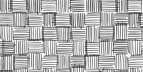 Crosshatch basket pattern with vertical  and horizontal scribble lines. Bamboo wood easter background. Vector illustration