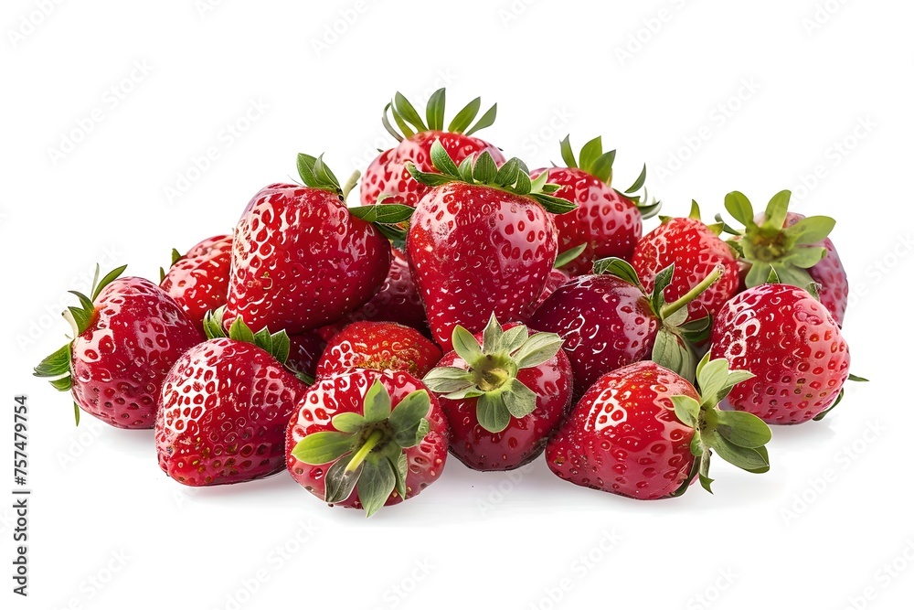 Pile of strawberries isolated on white background. Fresh berry. Summer fruit concept. Design for banner, poster. Healthy food Pile of strawberries isolated on white background. Fresh berry. Summer fruit concept. Design for banner, poster. Healthy food