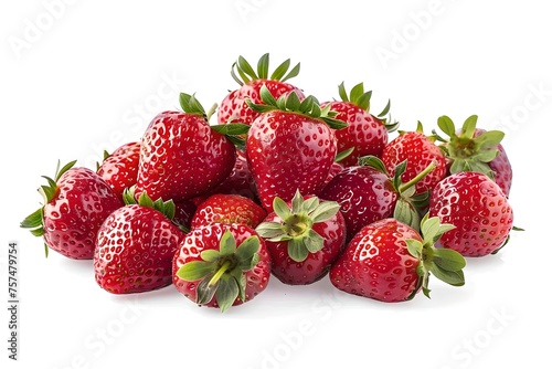 Pile of strawberries isolated on white background. Fresh berry. Summer fruit concept. Design for banner, poster. Healthy food