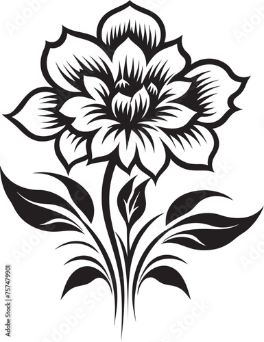 Whimsical Blooms Charming Vector Black Logo Icon with Blooming Flowers Blooming Splendor Enchanting Flower Vector Black Logo Design