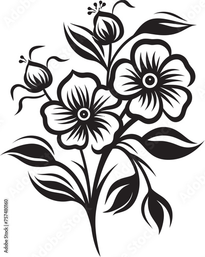 Flower Power Dynamic Blooming Flower Vector Black Logo Chic Blooms Fashionable Vector Black Logo Icon with Blooming Flowers