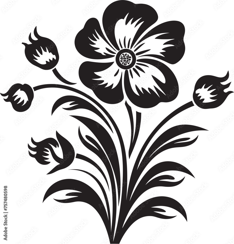 Luxury Blooms Opulent Vector Black Logo Icon with Blooming Flowers Radiant Florals Glowing Blooming Flower Vector Black Logo