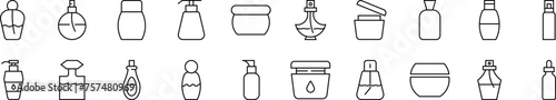 Pack of line icons of cosmetic bottles. Editable stroke. Simple outline sign for web sites, newspapers, articles book