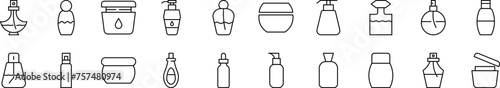 Set of thin line icons of cosmetic bottles. Editable stroke. Simple linear illustration for web sites, newspapers, articles book
