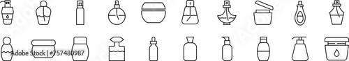 Bundle of linear symbols of cosmetic bottles. Editable stroke. Linear symbol for web sites, newspapers, articles book photo