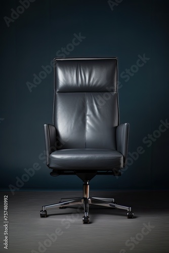 Sleek chair in black leather set against a white backdrop. Generative AI