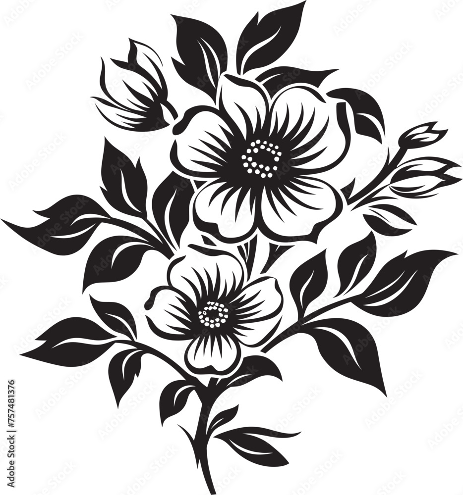 Radiant Blossoms Vibrant Flower Vector Black Logo Design Floral Fusion Harmonious Blooms in Vector Black Logo Icon