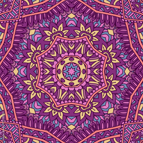 Festival art festive seamless pattern mandala. Ethnic geometric mandala doodle art print. Colorful psychdedlic background ornament