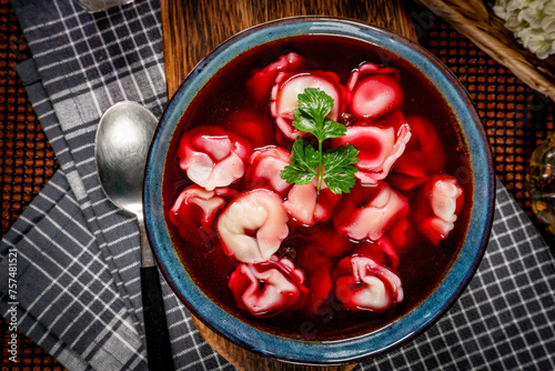 Traditional polish clear red borscht.