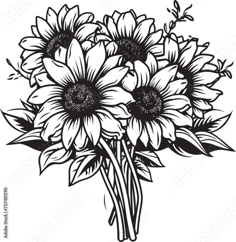 Sunflower Serenade Melodic Bouquet Vector Black Logo Icon Harvest of Happiness Joyful Sunflower Bouquet Vector Black Logo