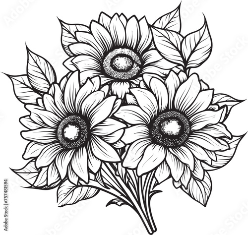 Harvest of Happiness Joyful Sunflower Bouquet Vector Black Logo Golden Rays Bright Sunflower Bouquet Vector Black Logo Icon