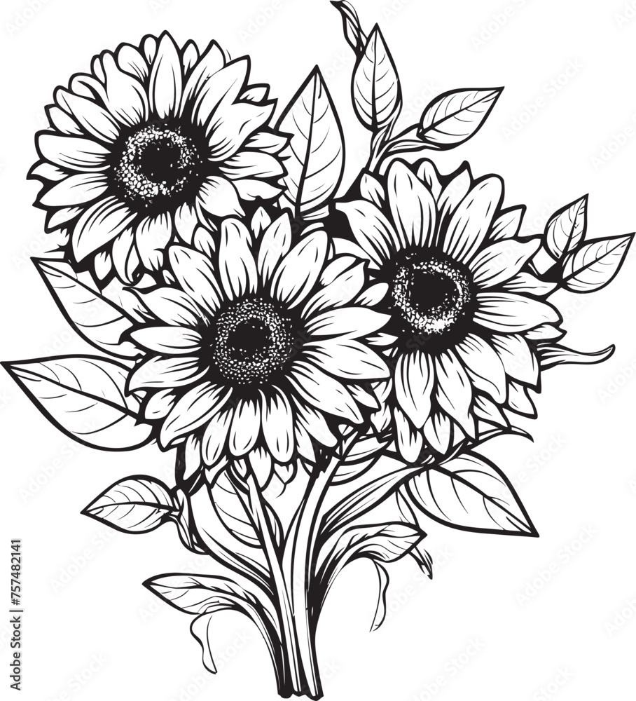 Blossoming Beauty Exquisite Sunflower Bouquet Vector Black Logo Sunlit Splendor Illuminated Bouquet Vector Black Logo Icon with Sunflowers