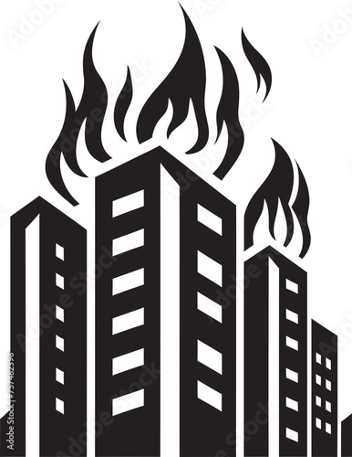 Incendiary Logo Building on Fire Vector Black Logo Icon Emergency Evacuation Burning Building Vector Black Logo Design