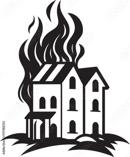 Disaster Preparedness Blaze in Building Vector Black Logo Design Incendiary Logo Building on Fire Vector Black Logo Icon