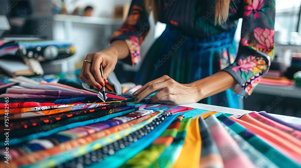 A Fashion Designer Selecting fabrics, colors, and embellishments to bring designs to life