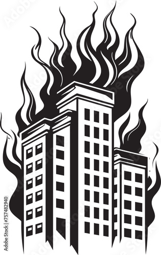 Crisis Symbol Blaze in Building Vector Black Logo Design Incendiary Image Building on Fire Vector Black Logo Icon