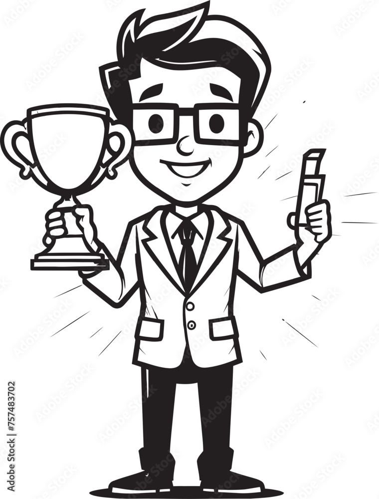 Success Emblem Businessman with Trophy Vector Black Logo Design Corporate Excellence Trophy Winning Businessman Vector Black Logo Icon