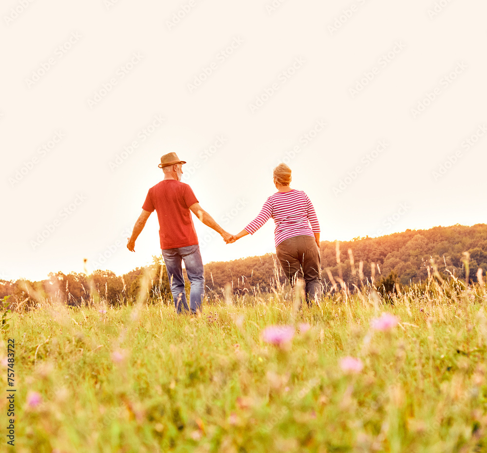 © Lumos sp - woman man outdoor senior couple happy lifestyle retirement together smiling love old nature mature back view walking future hope happy holding hands