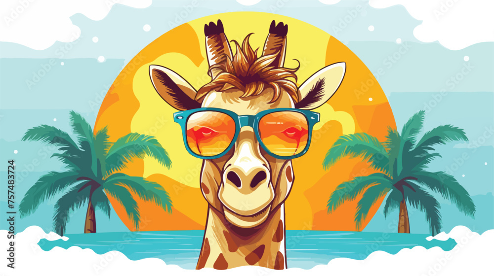 Cool Cartoon Cute Unicorn with sun glasses flat vec