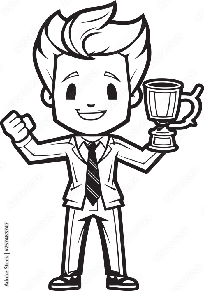 Corporate Achievement Trophy Winning Businessman Vector Black Logo Icon Champion Executive Businessman with Trophy Vector Black Logo Design