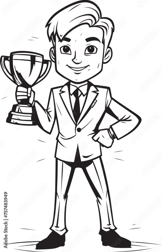Business Excellence Businessman with Trophy Vector Black Logo Design Corporate Champion Businessman with Trophy Vector Black Logo Icon