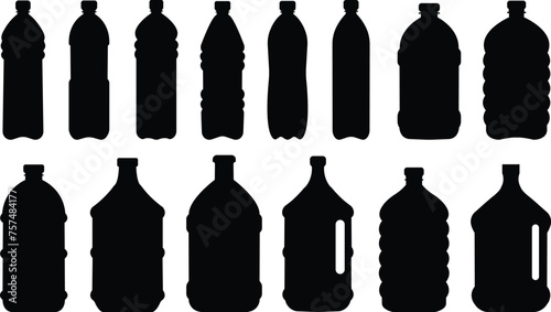 Plastic bottle black icon set. Vector flat style sign isolated on transparent background. Container water bottle for sport. Natural and healthy lifestyle concept water bottled container liquid
