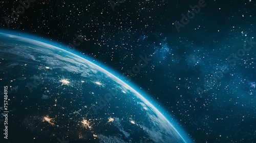Close-up view of planet Earth is depicted, offering ample space for text, showcasing the beauty and fragility of our planet
