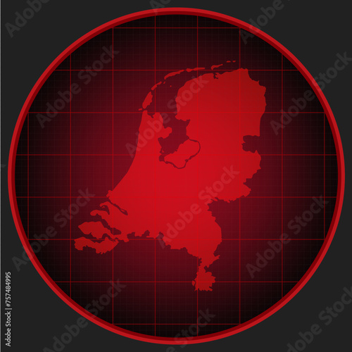 Vector map Netherlands on the radar screen