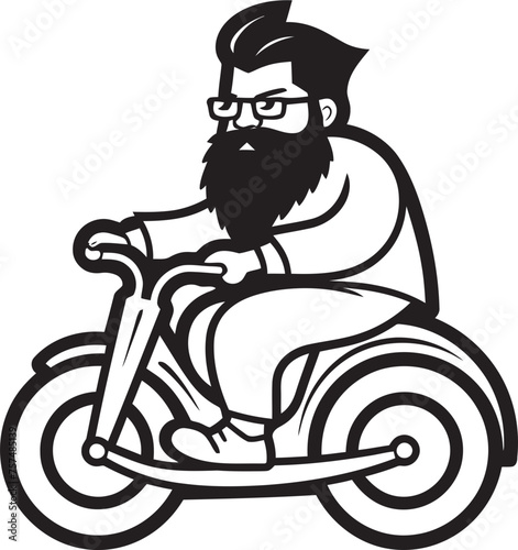 Bicycle Breakaway Cartoon Man on Bike Vector Emblem Icon Cycle Quest Cartoon Man Riding Bike Black Icon Design