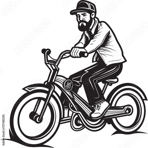 Cycle Challenger Cartoon Man Riding Bike Black Emblem Symbol Riding Respite Cartoon Man on Bike Vector Icon Design