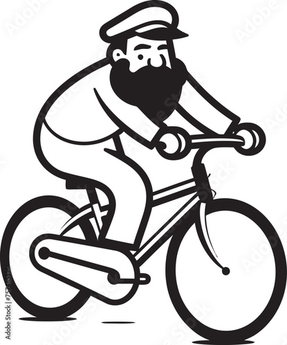 Bicycle Bonanza Cartoon Man on Bike Vector Logo Emblem Cycle Explorer Cartoon Man Riding Bike Black Icon Symbol