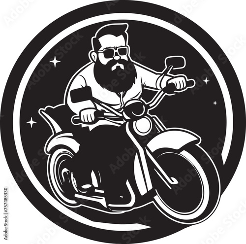 Cycle Explorer Cartoon Man Riding Bike Black Icon Symbol Riding Revelry Cartoon Man on Bike Vector Emblem Icon